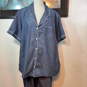 Lands' End Blue Pajama Set with White Trim